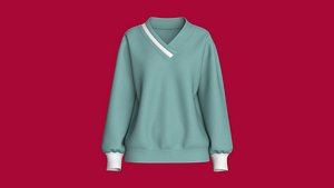 3D Girls Long V-Neck Sweatshirt With Ribbed Cuff model