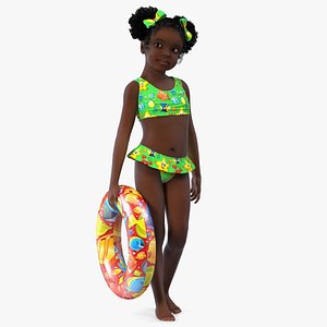 3D Standing Inflatable Circle Black Girl Child Swimsuit