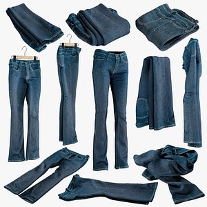 realistic womens folded jeans 3D model