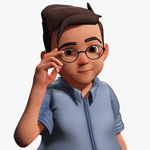 Cartoon Smart Boy with Glasses Cute Stylized kid