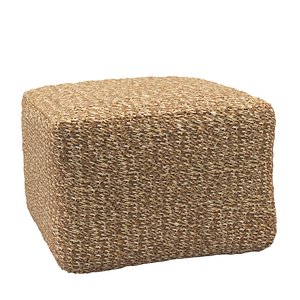 Zuri Coastal Beach Brown Woven Rattan Square Ottoman PBR