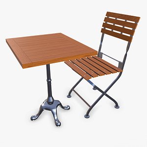 Old Cafe Table And Chair 2 Low-poly PBR 3D
