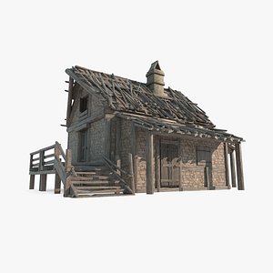 3D Medieval wooden brick houses
