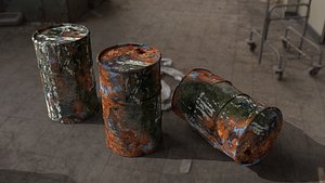Old metal drums - metallic barrels PBR low-poly Low-poly 3D model
