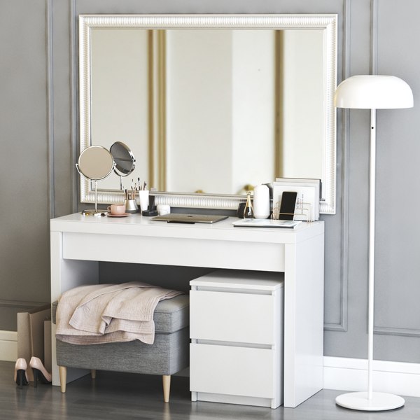 3D IKEA MALM Dressing Table with SONGE wall mirror and Strandmon Gray ...
