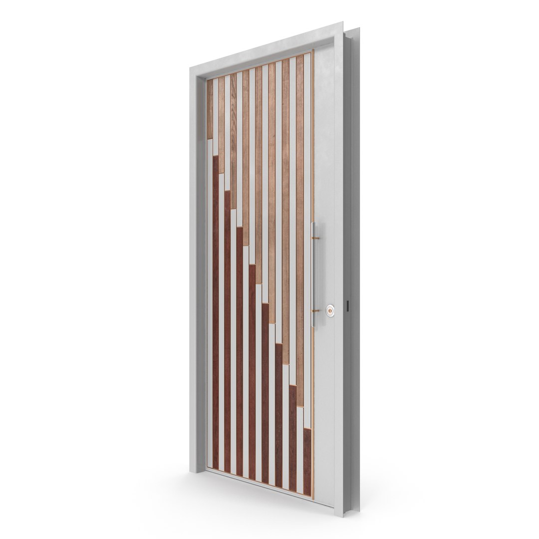 3D Model Modern Design White Metal Steel Door With Wooden Details Model ...