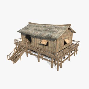 Ancient Asian Architecture Thatched Cottage Lounge 3D model