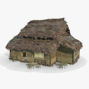 Asian ancient architecture bamboo thatched hut model