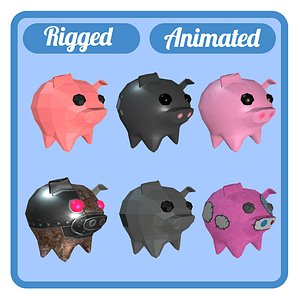 3D 6 pigs animations rig