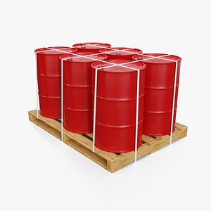 3D Red Barrels with Pallet