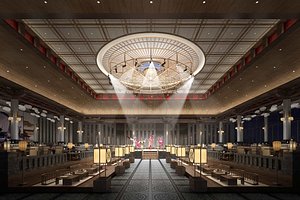 Chinese Tea House  Club - 3D Model with Furniture - Tea Sets  Lighting