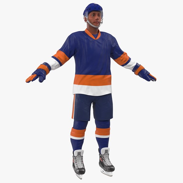 3D hockey player blue rigged model