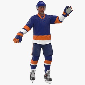 3D hockey player blue rigged model