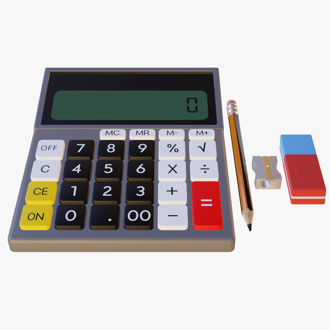 Realistic Calculator Pencil Eraser and Sharpener - Office and School Equipments 3D https://p.turbosquid.com/ts-thumb/V7/1EtF5D/k4/office_equipment1200/jpg/1696687659/1920x1080/fit_q87/8b9846e0062606eadfc9eef9ccd0236edb088a47/office_equipment1200.jpg
