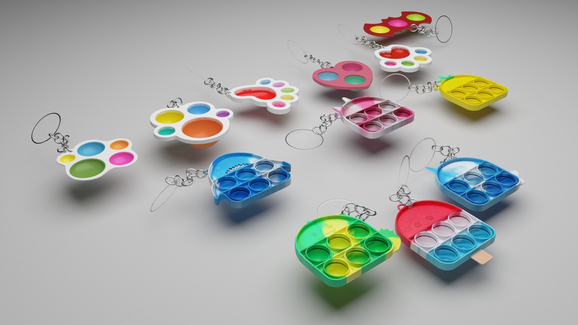 3D Simple Dimples and Pop It Fidget Toy Keychains Set - TurboSquid 1768065