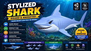 Stylized Low - Poly Shark Fully Rigged - Animated 3D model