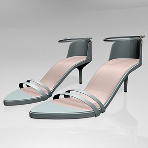 3D stylish pointy-toe ankle-strap high-heel model
