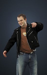 Victory Casual Man In Black Leather Jacket And Pointing