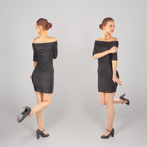 young woman dressed black 3D model
