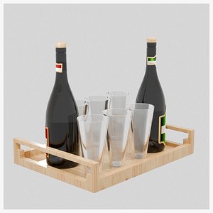3D model Beer Bottle with Glasses in Tray