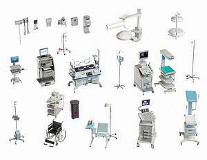 Medical Equipment Medical Table Medical CT Scanner Monitor Medical Device Wheelchair Infusion Kit iv 3D model