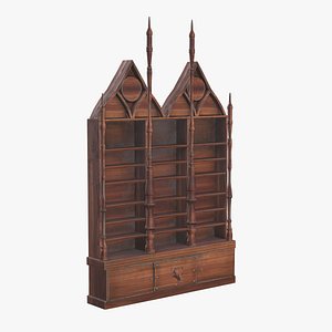 Stylized Gothic Bookshelf 3 Game Ready Wooden Shelf