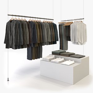 Business Mens Clothing 3D Model Set - Hanging and Folded 3D