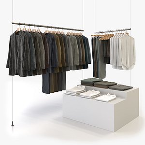 Business Mens Clothing 3D Model Set - Hanging and Folded
