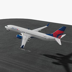 Delta Commercial Plane Ascending From Runway Animated Rigged