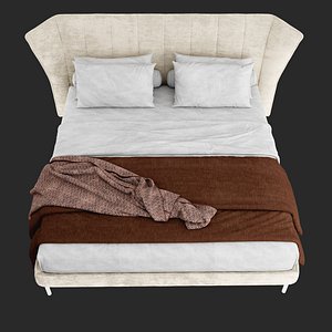 3D Modern Upholstered Bed with Fabric Headboard 3D model