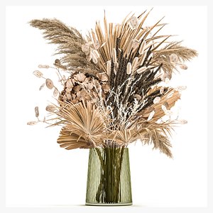 Bouquet of dried flowers in a glass vase 134 3D model
