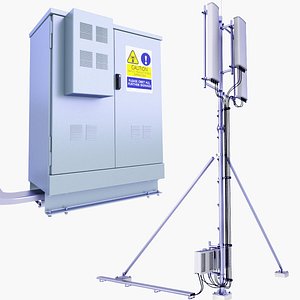 Rooftop Cellular Tower Station 69 and Base Station Box SET 3D