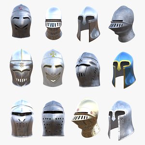 Medieval Knight Helmet Collection Low Poly PBR 3D Models Ultimate Pack