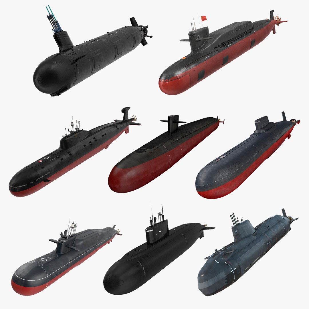 Military submarine collection 3D model for games and simulation
