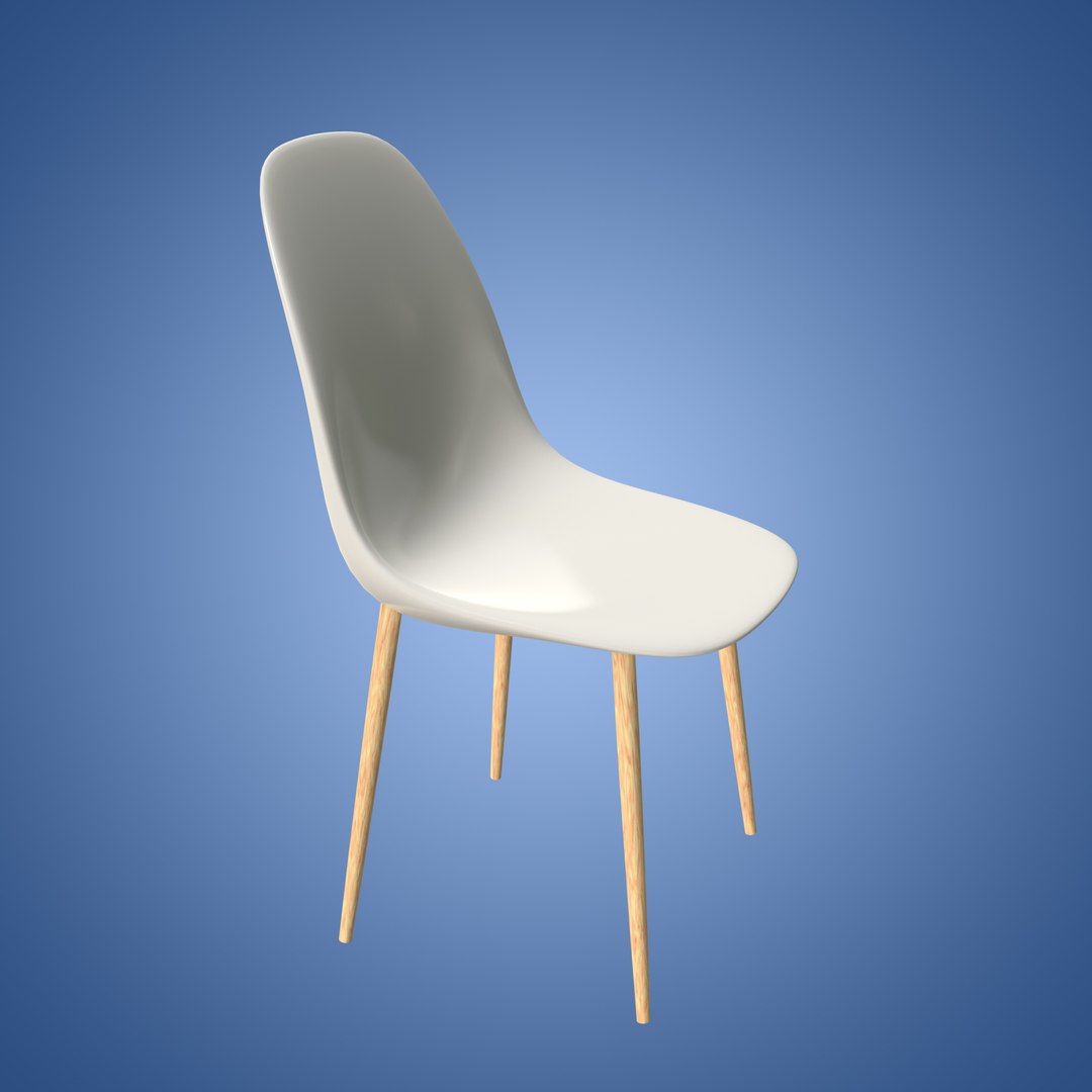3D model Chair Kitchen Modern White Plastic Seat Wooden Legs PBR Low