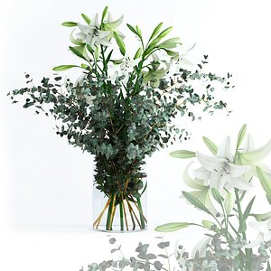 realistic flowers lilies eucalyptus 3D model