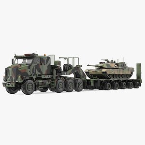 Oshkosh M1070 Tank Transporter M1000 Semi-Trailer with M1 Abrams