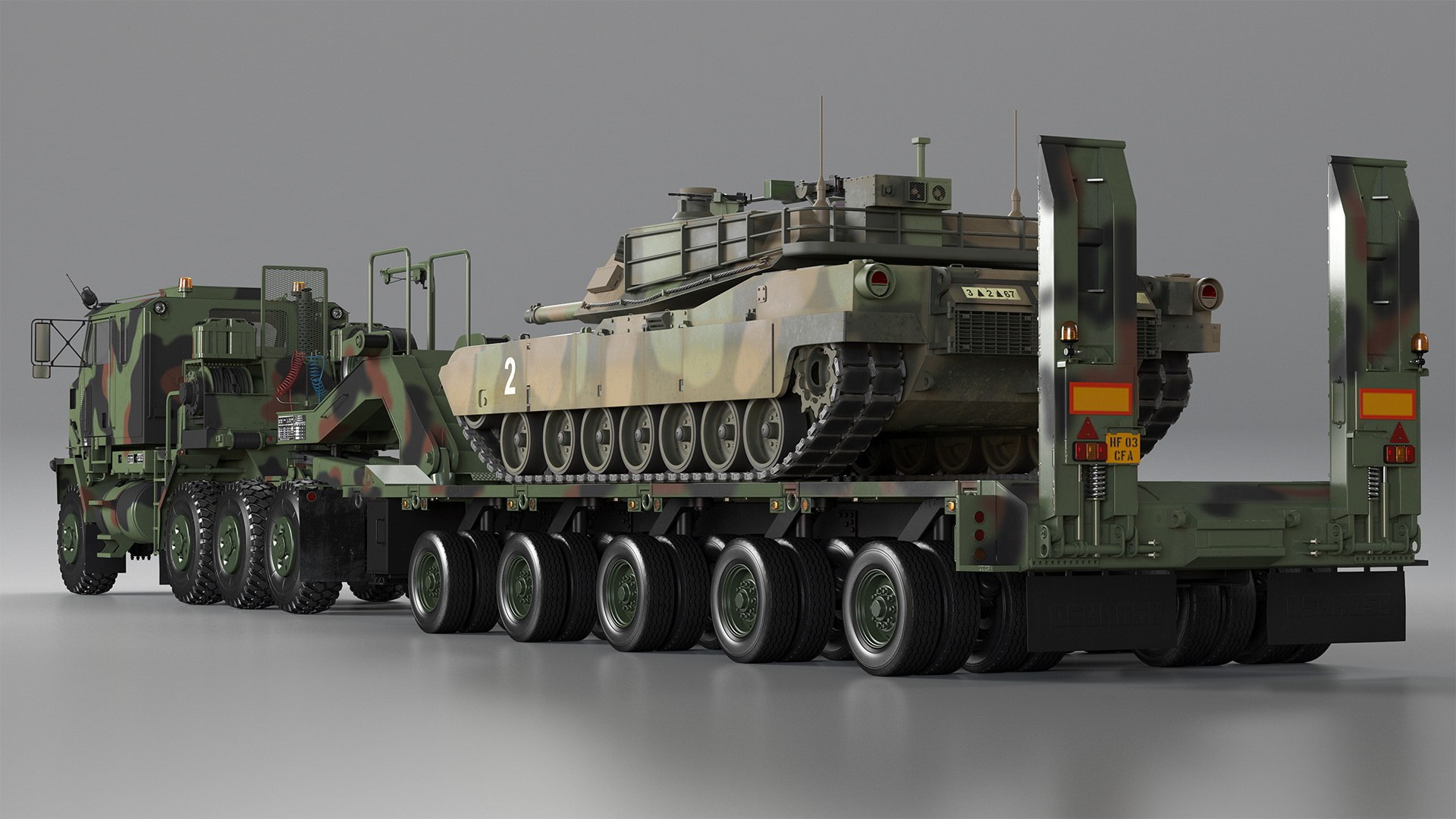 Oshkosh M1070 Tank Transporter M1000 Semi-Trailer with M1 Abrams 3D model preview