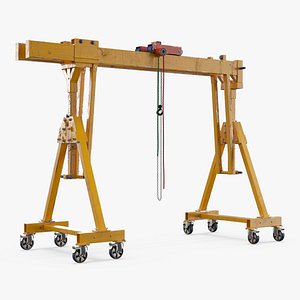3D model Mobile Manual Gantry Crane with Chain Hoist Yellow Used