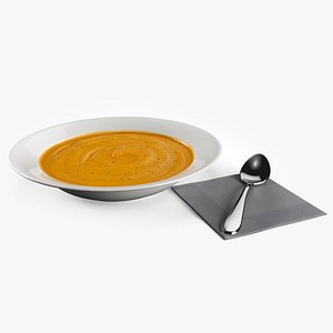Pumpkin Soup with Sour Cream and Spoon