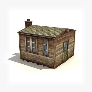 3d low-poly small wooden building