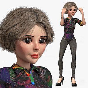 Cartoon Rigged Modern Cute Girl-2 Character