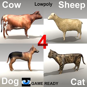 3d cat dog cow sheep