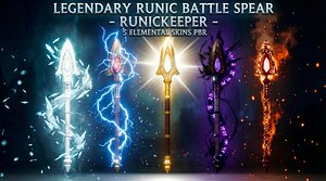 Legendary Runic Spear RunicKeeper - 5 Elemental Skins PBR 3D model