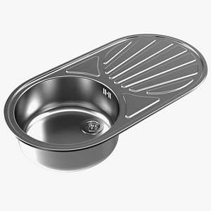 Single Bowl Inset Sink with Drainboard 3D