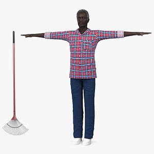 3D Black Elderly Man Home Style T-Pose model
