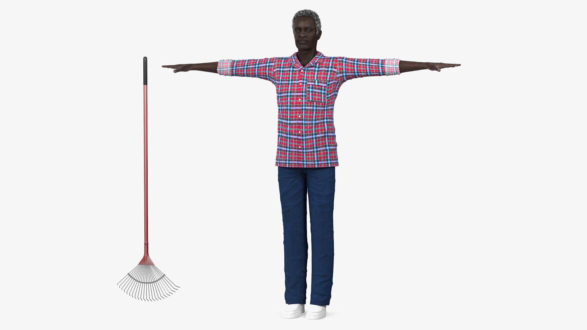 Black Elderly Man Home Style T-Pose 3D model preview