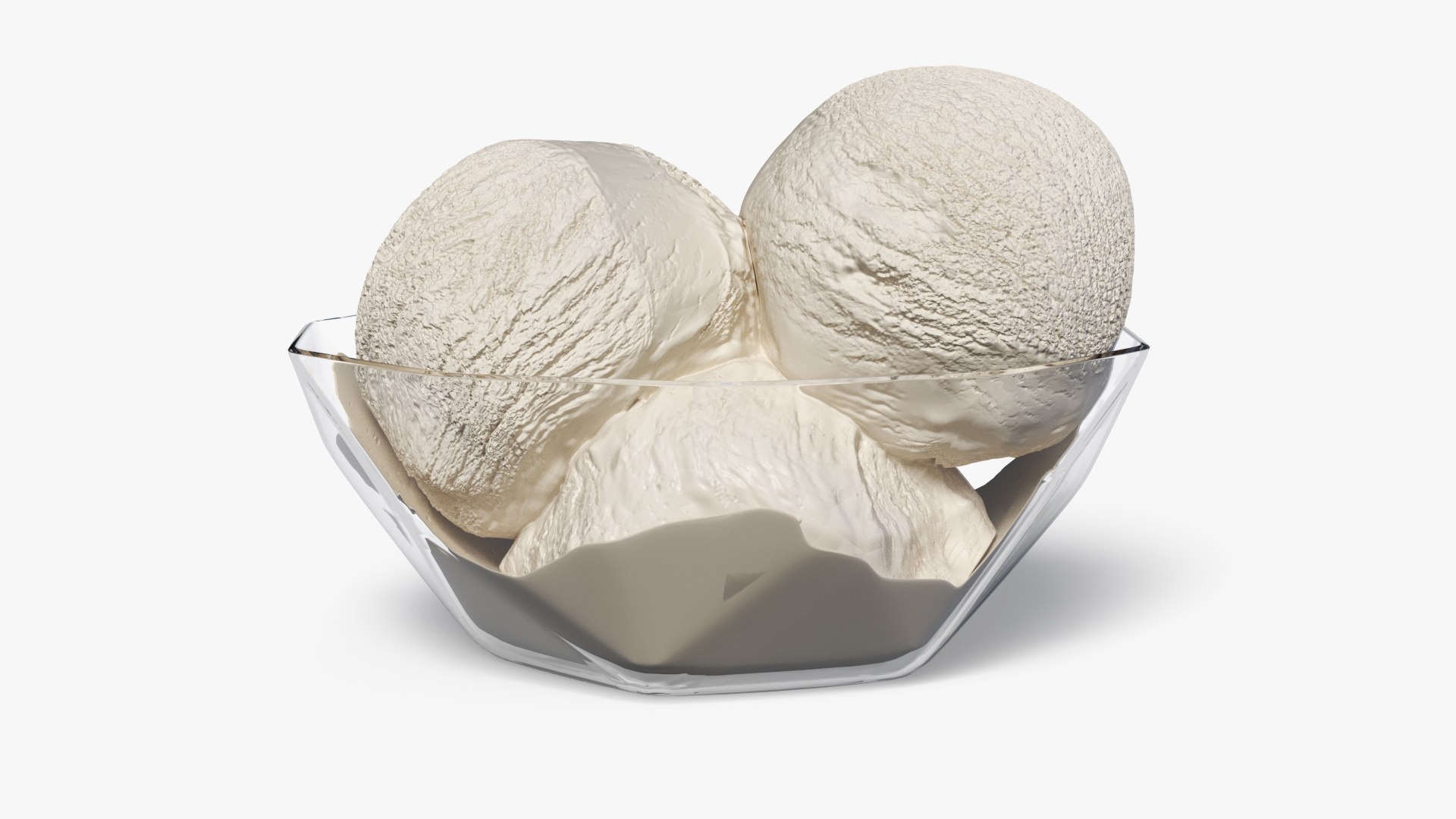 Ice Cream Vanilla Balls in Glass Bowl 3D model preview