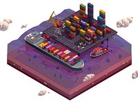 Cartoon Low Poly Sea Port Illustration