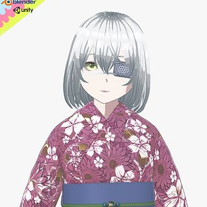 Anime Girl in Kimono Dress 3D Model Fully Rigged Character 3D model